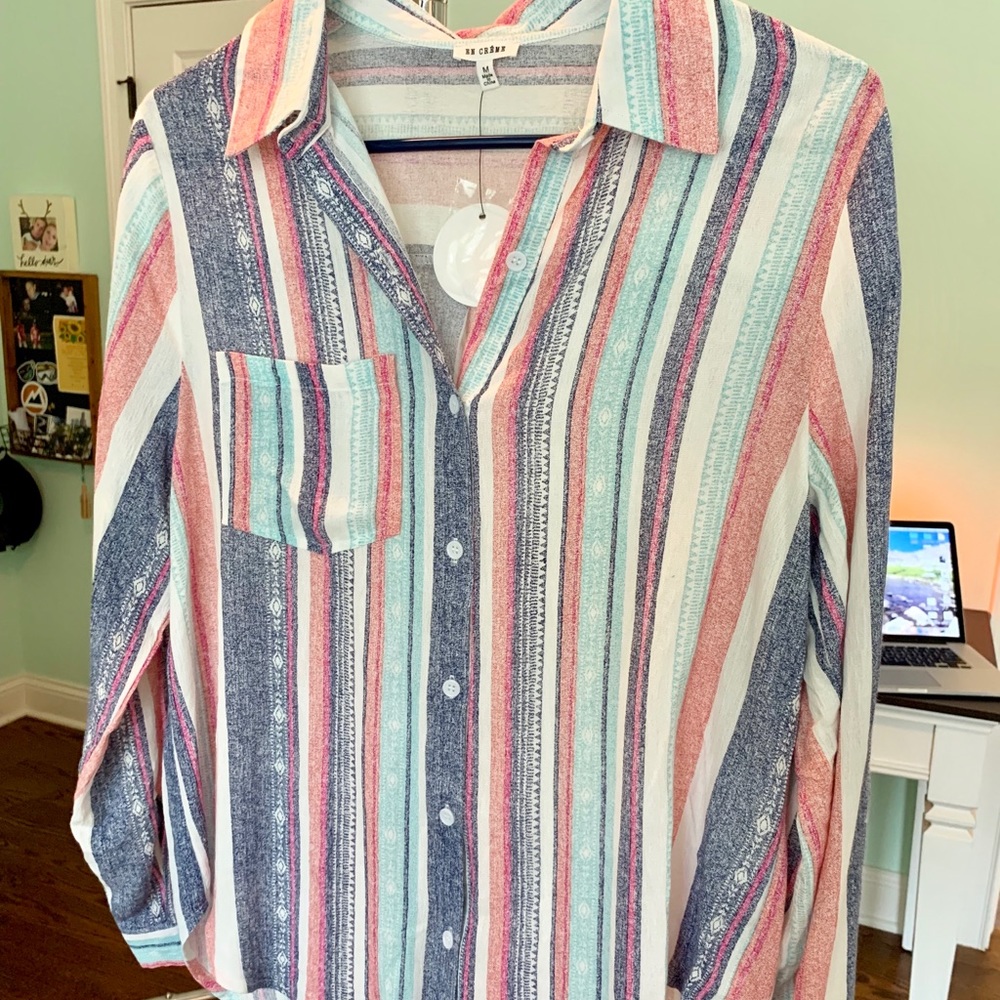 Multi colored button up shirt